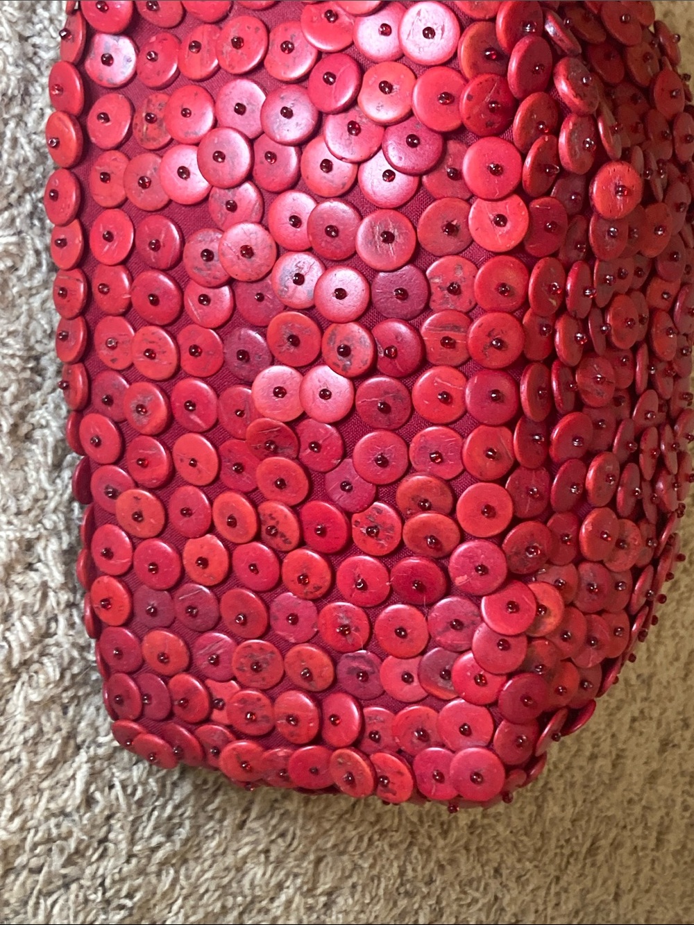 Handheld Red Sequin Wooden Handle Women's Bag - Picture 8 of 10